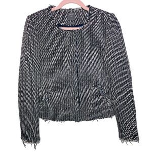 Gap Collarless Frayed Raw Edge Tweed Full Zip Blazer Jacket size 8 EUC!